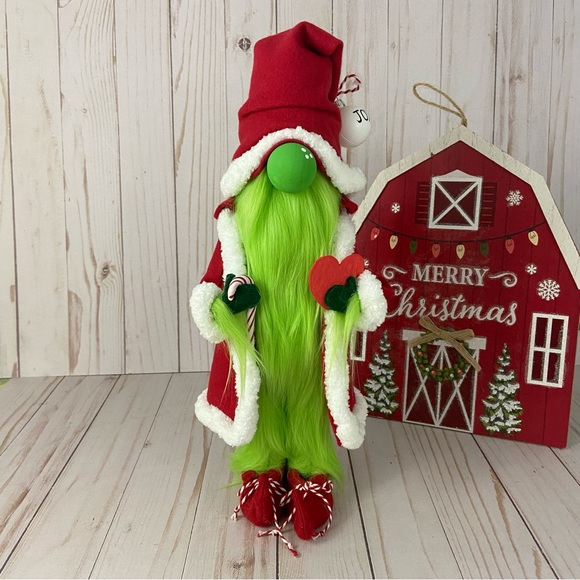 Hand Crafted Other - Grinch Gnome Handmade Festive Christmas Holiday Decor Green Faux Fur Elf Shoes